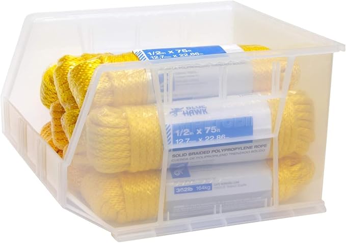 Akro-Mils 30270 AkroBins Plastic Storage Bins, Space-Saving Stackable Bins for Garage, Pantry, Craft Organization, 18" x 16" x 11", Clear, 3-Pack