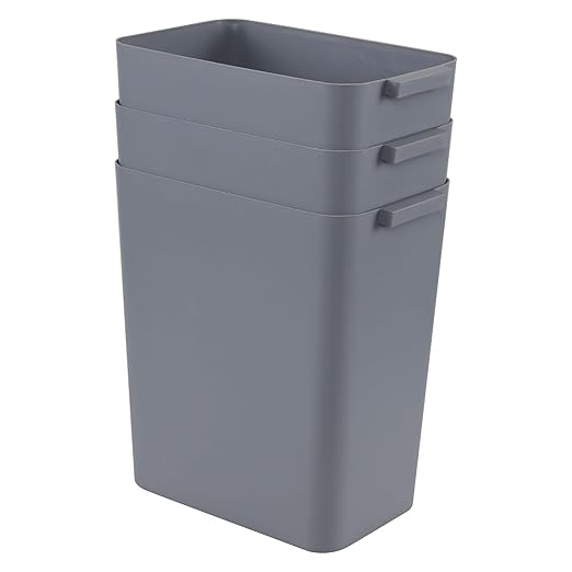 3-Pack 4.5 Gallon Plastic Rectangular Wastebasket, Slim Bathroom Trash Can, Gray