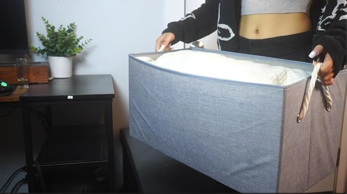 Storage Bins with Rope Handles, Gray Fabric Collapsible Storage Cubes, Large Decorative Storage Boxes for Organization, 2 Pack