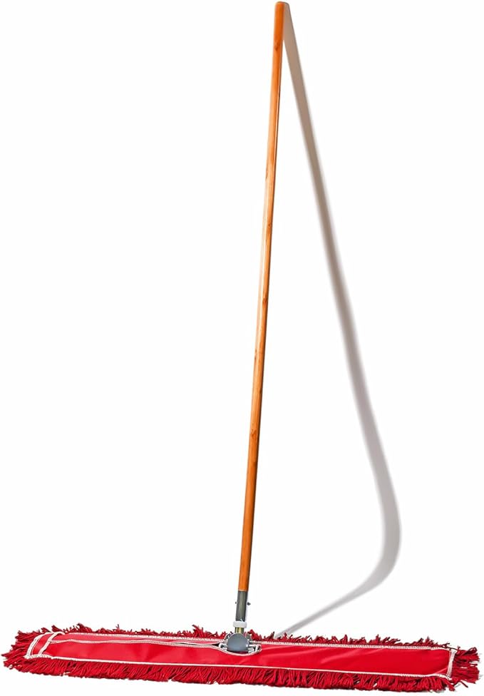 36 Inch Red Commercial Dust Mop & Floor Sweeper – Wood Handle Floor Mop for Tile, Hardwood & Concrete