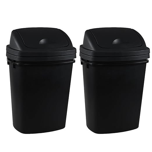 4 Pack 8 Gallon Medium Trash Can with Lid, Plastic Swing Top Garbage Can, Black Waste Bin Waste Basket for Bathroom, Kitchen, Bedroom, Office, College