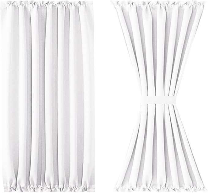 DWCN French Door Curtains – Rod Pocket Thermal Curtain for Doors with Glass Window, Kitchen and Patio Doors for Privacy, 54 X 40 Inches Long, 1 Curtain Panel with Tieback, Pure White