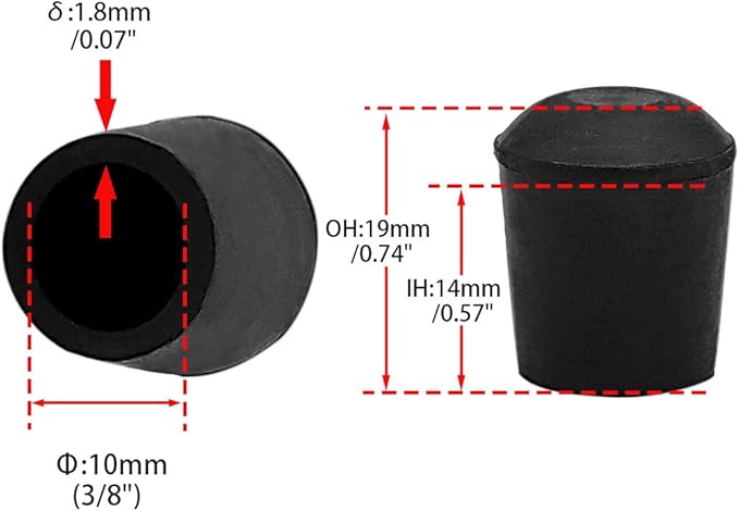 Flyshop Furniture Table Covers Non-Slip Rubber Leg Tips Caps Chair Leg Floor Protectors, Round, Black, 4PCS, Size 10 mm, 3/8"