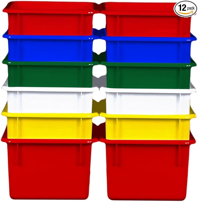 Wood Designs Cubby Storage Bin, Heavy Duty Plastic Containers for Kids Assorted Cubby Tray Set of 12
