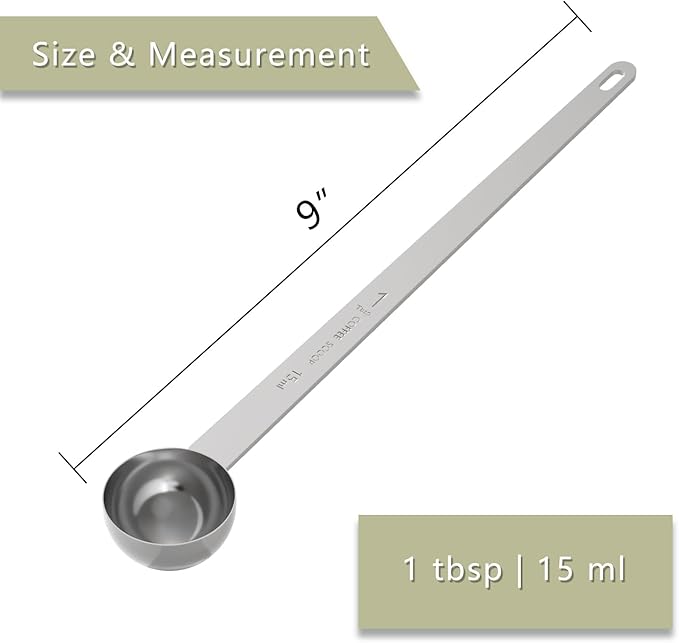 1PCS 1 Tablespoon Coffee Scoop, 9" Long Handle Measuring Spoon, One tbsp (15 ml) Stainless Steel Scooper