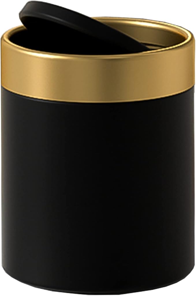 Mini Trash Can with Lid, Metal Small Tiny Mini Trash Bin Can, Mini Countertop Trash Cans for Desk Car Office Kitchen, Swing Top Trash Bin 1.5 L/0.40 Gal (Black)