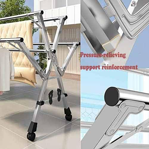5Poles Clothes Drying Rack,Stainless Steel Laundry Rack with Wheels, Blanket Rack Clothesline, Extendable,with Windproof Hooks,for Indoor Outdoor