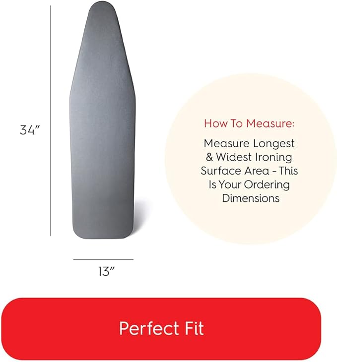 TIVIT Ironing Board Cover 13 x 34, Made in Italy. Pro Grip Pad Covers w/3 Fastener Straps & Pull Bungee Cord - Durable Scorch & Stain Resistant Padded Layers, Heat Reflective AlumiTek PRO Top Coat
