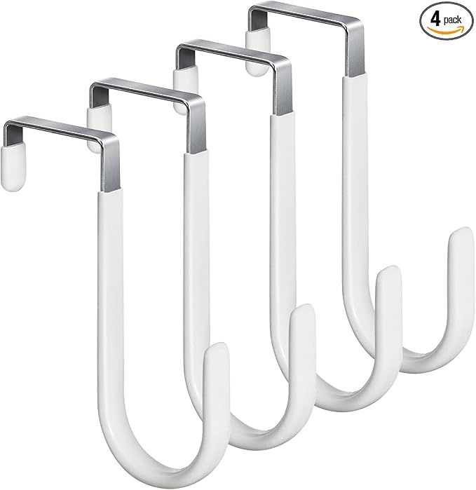 HOOSUN 4 Pack Over The Door Hooks,4.96In Hooks for Hanging Heavy Duty Door Hanger,Towel Hanger Hook Holders,Over Door Hangers Hooks Door Hanger Hooks for Hanging Clothes,Towels,Hats,Coats,Bags (White)