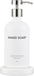 Glass Soap Dispenser Set by Janxin,Bathroom Soap Dispenser Set with Ceramic Tray,Luxury Bathroom Accessories,Modern Kitchen Decor (White+Silver(Hand Soap))