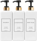 Modern Gold Design Large 27 oz Shampoo and Conditioner Dispensers - Empty Plastic Refillable Pump Bottle Set for Bathroom Shower Soap Dispenser, Set of 3 (Black)