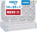 Aerostar 14x25x1 MERV 11-6 Count - Pleated Furnace & Air Conditioner Filters - Removes Dust, Cold & Flu Germs, Lint, Mold, Pet Dander, Allergy-Causing Pollen, Smog & Smoke