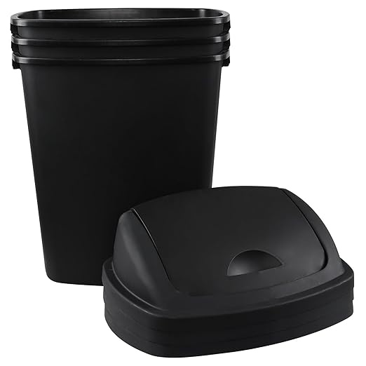 19 Gallon Kitchen Waste Bin, Large Plastic Trash Can, Black, Holds 70 Liters