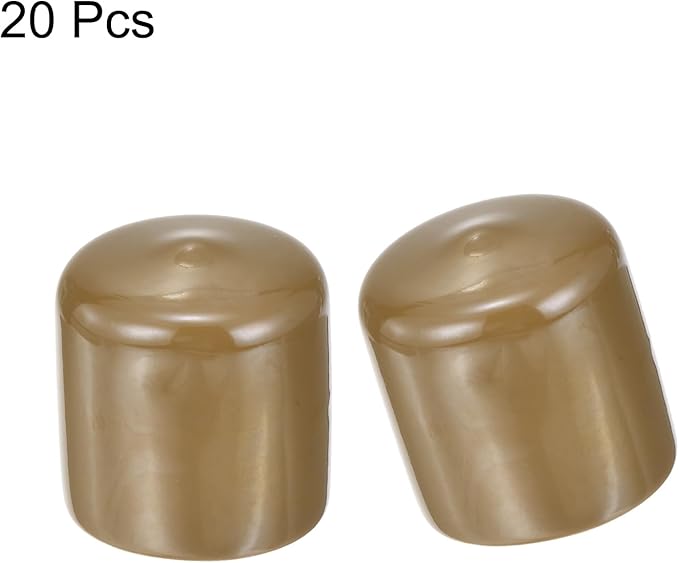 uxcell 20pcs Rubber End Caps 39mm(1 1/2") ID Vinyl PVC Round Tube Bolt Cap Cover Screw Thread Protectors Light Brown