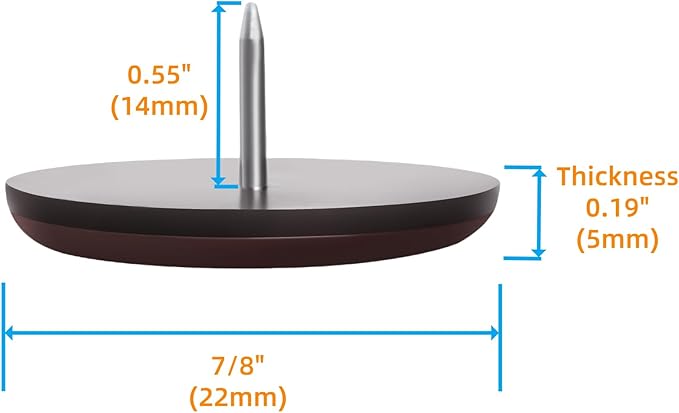 Furniture Glides Sliders-Furnigear PTFE (Teflon) Chair Leg Movers Sliders for Carpet Surface - Move Your Furniture Easy & Safely - Best Floor Protector (7/8" Nail, Brown-24 Pack, not for Wood Floors)
