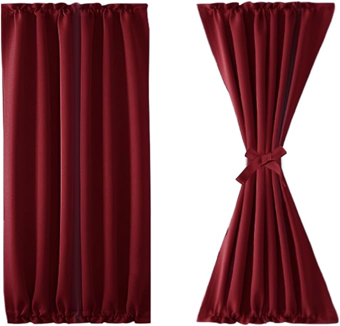 DWCN French Door Curtain - Rod Pocket Thermal Blackout Panel for Glass Window, Christmas, Kitchen and Patio - Privacy, 25 X 40 Inch, 1 Panel With Tieback, Burgundy