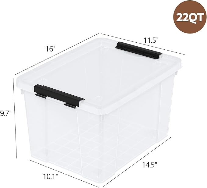 Zopnny 24 Quart Clear Plastic Storage Bin with Lid, Stackable Organizer Latch Box Tote for Home, Garage, School, and Office, 4-Pack