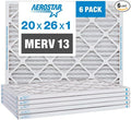 Aerostar 20x26x1 MERV 13-6 Count - Pleated Furnace & Air Conditioner Filters - Removes Bacteria, Dust, Cold & Flu Germs, Lint, Mold, Pet Dander, Allergy-Causing Pollen, Smog, Smoke & Viruses