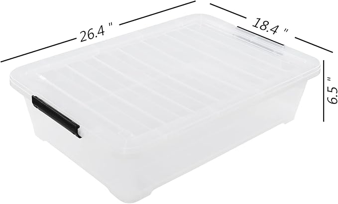 40 Quarts Under Bed Storage Boxes with Wheels, Large Plastic Shallow Tote Bins Set of 4