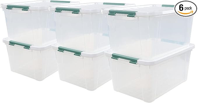 6-Pack 20 L Plastic Storage Box, Clear Latch Storage Box with Lids