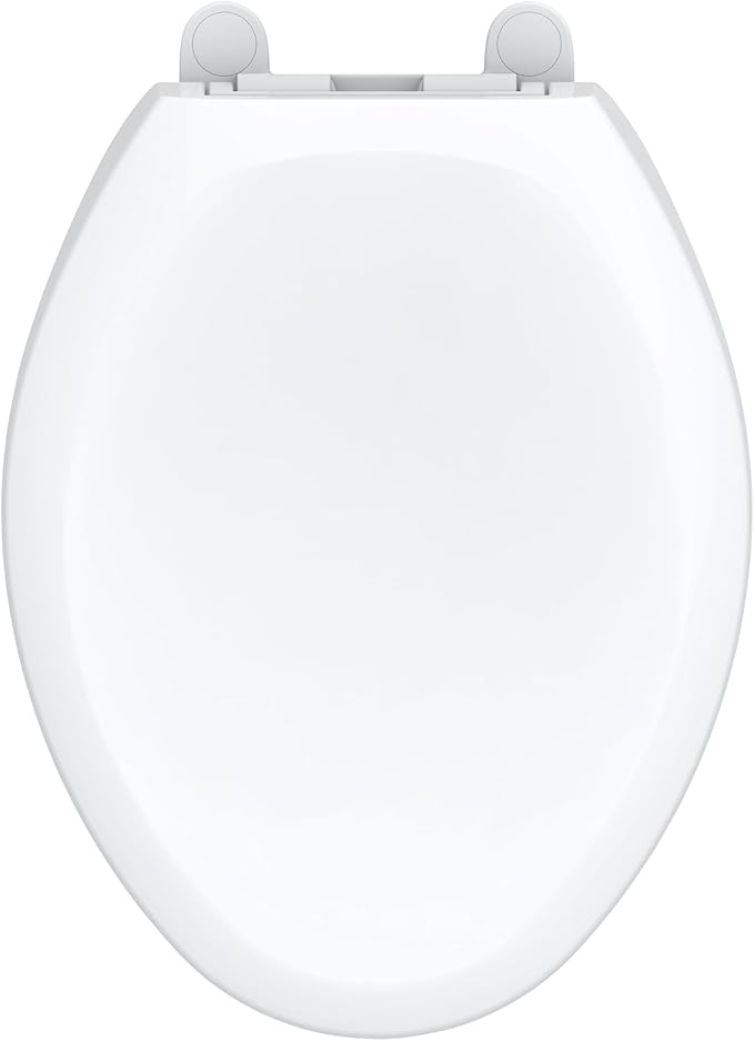 Gerber Universal Elongated Toilet Seat with Cover, Soft Close, Top Mount, Easy Install, Heavy-Duty Plastic, Adjustable Fit for Standard Elongated Toilets, Fade-Resistant, White G0099849