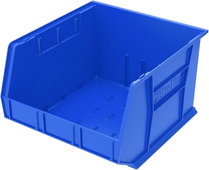 Akro-Mils 30270 AkroBins Plastic Storage Bins, Space-Saving Stackable Bins for Garage, Pantry, Craft Organization, 18" x 16" x 11", Blue, 3-Pack