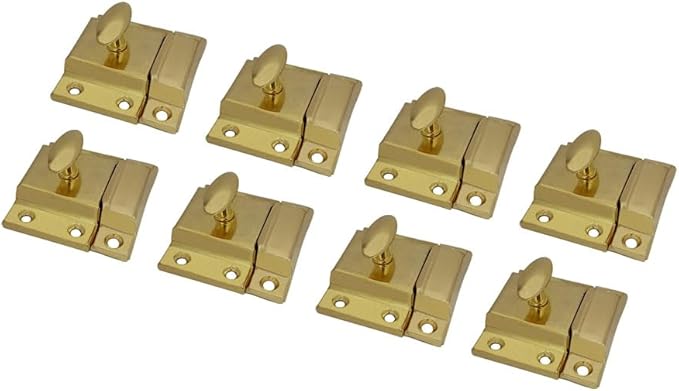 QCAA Oval Turn Cabinet Latch, for Cupboard & Other Furniture, Large, Brass Plated, 8 Pack