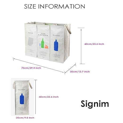 216 Separate Recycling Waste Bin Bags for Kitchen Home Recycle Garbage Trash Sorting Bins Organizer Waterproof Baskets Compartment Container, White (Set of 3 Pack)