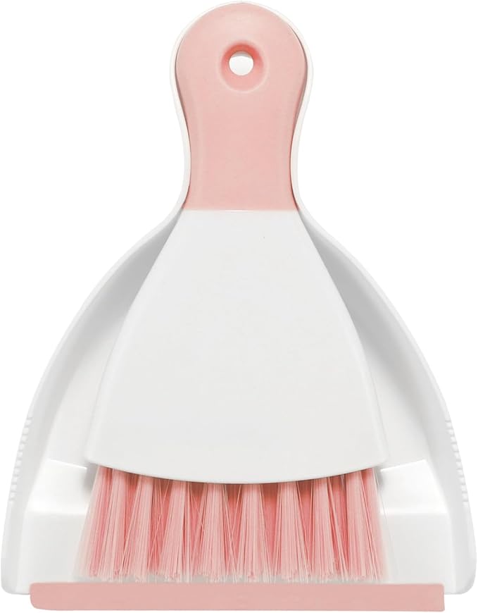 NACENA Mini Dustpan and Brush Set, Small Broom and Dustpan Set Dust Pan and Mini Hand Broom Dustpan and Broom Combo Compact for Home Table Keyboards Sofa Kitchen Pets, Pink