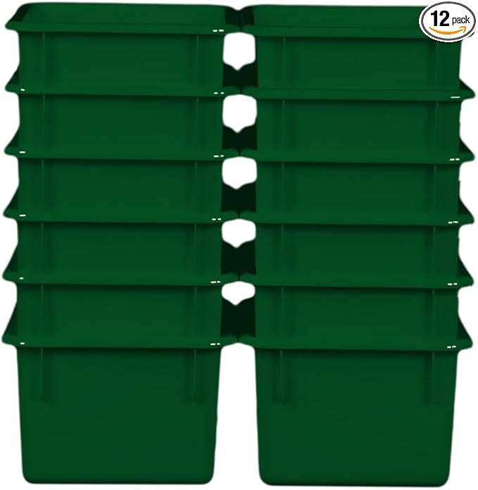 Wood Designs Cubby Storage Bin, Heavy Duty Plastic Containers for Kids Green Cubby Tray Set of 12