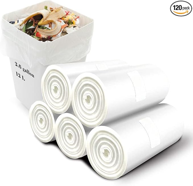 Small Trash Bags 2.6 Gallon - Bathroom Garbage Bag Biodegradable Kitchen Trash Can Liners Compostable Trash Bin Bags Plastic White Wastebasket Liners Mini Clear Trashbags for Office Dorm Bedroom Car