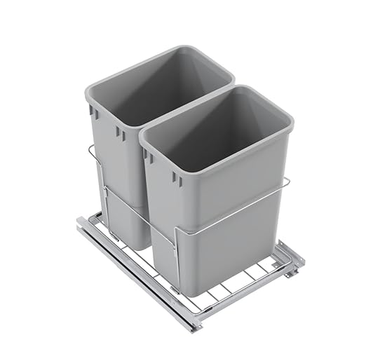 Dowell B18 Aluminum Base Wastebasket Pullout with Door Mount and Two 35Qt/9Gal Plastic Bins (4012 0218+35x2)