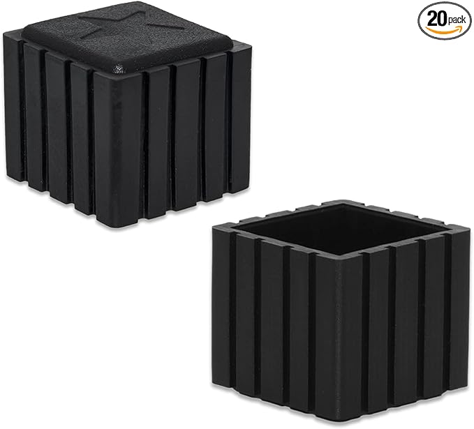Flyshop Anti-Skid Non-Marking Synthetic Rubber Patio Chair Table Leg Caps Square Furniture Covers 20pcs, Black, 25 mm x 25 mm, 1" x 1"