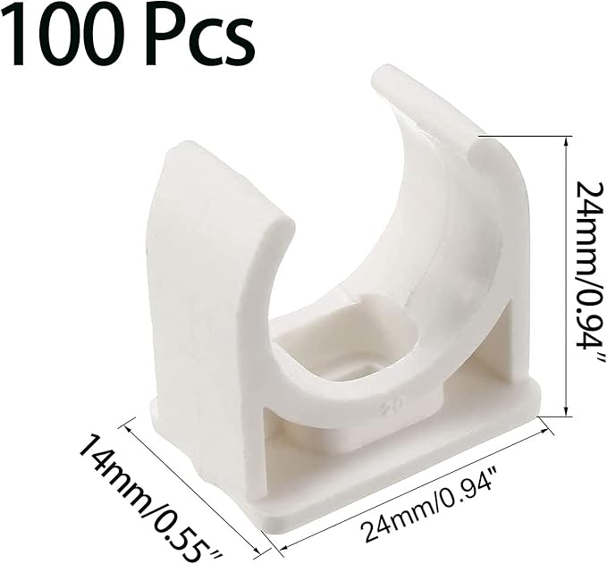 100 Pcs U-Shaped PVC Water 20mm Pipe Clamps Clips, U-Shaped Buckles Fit for 3/4" (20mm) Water Pipes and TV Trays Tubing Hose Hanger Support Pex Tubing （White 20mm）
