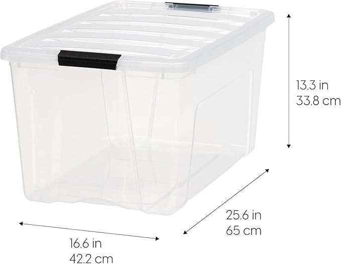 IRIS USA 72 Qt Stackable Plastic Storage Bins with Lids, 6 Pack - BPA-Free, Made in USA - See-Through Organizing Solution, Latches, Durable Nestable Containers, Secure Pull Handle - Clear