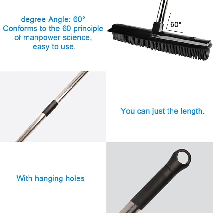 Pet Hair Rubber Broom Floor Brush for Carpet Dog Hair Remover with Built in Squeegee Silicone Broom Suitable for All Surface