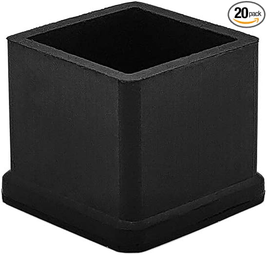 Flyshop Heavy Duty Non-Slip Rubber Leg Tips Square Chair Leg Floor Protectors 20mm x 20mm (13/16" x 13/16") 20pcs Black