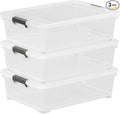 25 Quart Clear Plastic Latch Storage Box with Wheels, Under Bed Storage Box, 3 Pack
