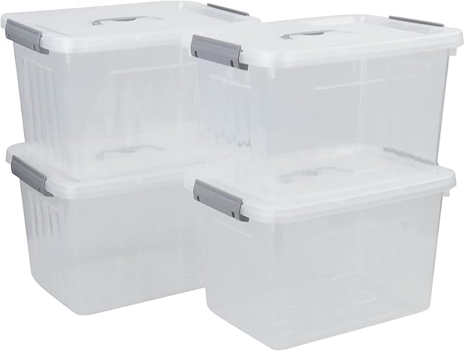 4-Pack Clear Plastic Storage Latch Box with Lids, 10 L