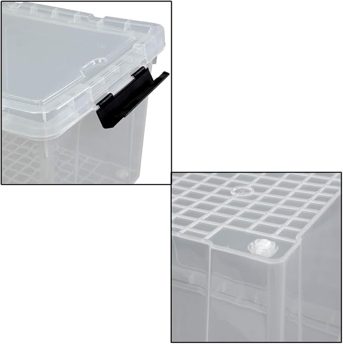 Ggbin 4 Packs 50 Quart Plastic Container Bin with Lids, Latching Storage Box with Wheels, Clear