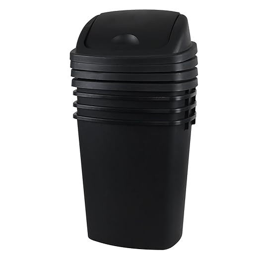10 Gallon / 40 L Swing Lid Kitchen Trash Can, 4-Pack, Office, College, Classroom Garbage Bins, Plastic Waste Basket, Black