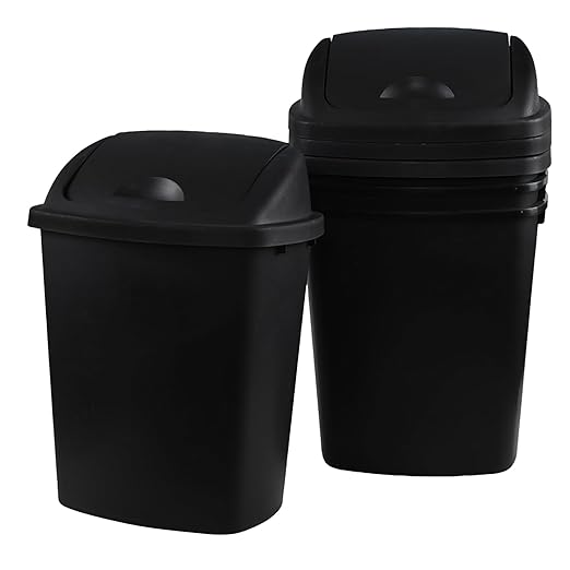 6 Gallon Plastic Garbage Cans with Swing Lid, 4-Pack Swing Lid Trash Bins, Black