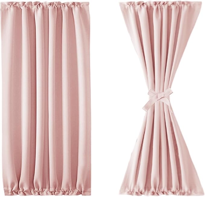 DWCN French Door Curtains – Rod Pocket Thermal Blackout Curtain for Doors with Glass Window, Kitchen and Patio Doors for Privacy, 25 X 40 Inches Long, 1 Curtain Panel with Tieback,Blush Pink