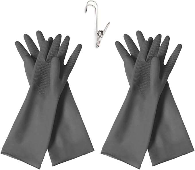 HOMSSEM Dishwashing Gloves - 2 Pairs Premium Rubber Gloves for Cleaning - Urban Gray, Green, Blue