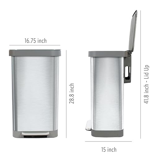 Glad Stainless Steel Step Trash Can, Series 2 with Clorox Protection - Large Metal Kitchen Garbage Bin with Soft Close Lid, Foot Pedal and Waste Bag Roll Holder, 20 Gallon