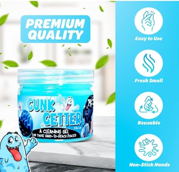 Gunk Getter, 6 Pack, Cleaning Gel for Those Hard to Reach Places, Automotive Cup Holder Electronic Keyboard Office, Slime Gel Cleaner Dust Crumb Removal