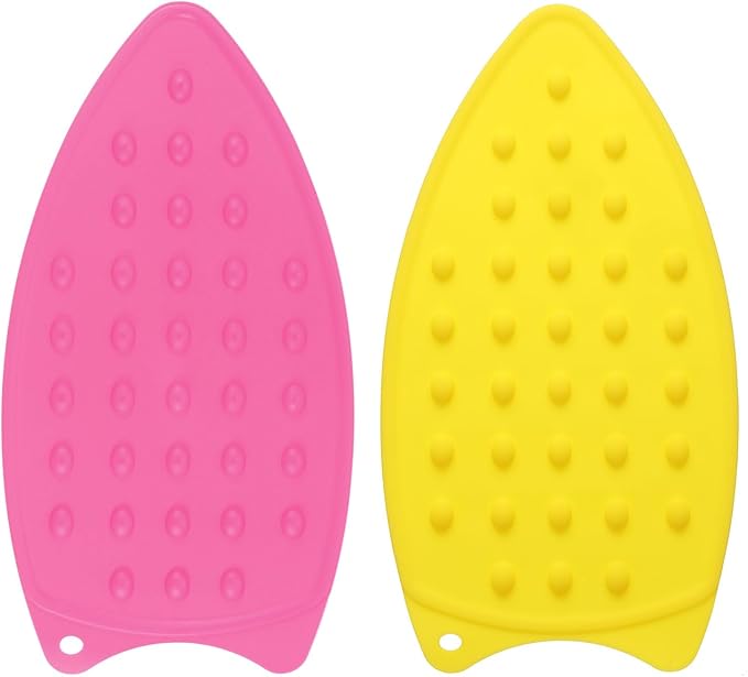 HARFINGTON 2pcs Silicone Iron Rest Pad, Multipurpose Iron Hot Resistant Mat Iron Rest Plate for Ironing Board Hot Heat Resistant Steam Compact Mat, Fuchsia/Yellow