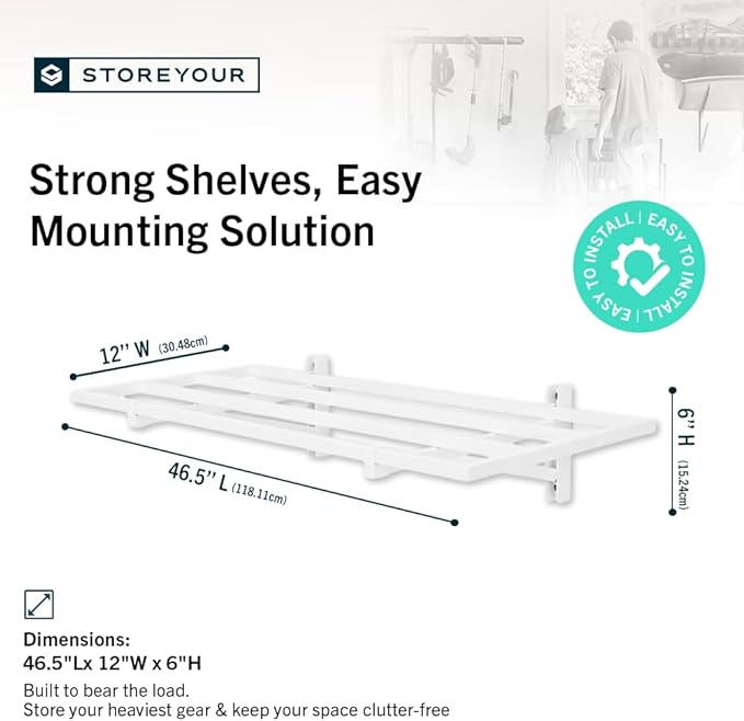 StoreYourBoard 2-Pack Heavy Duty Wall Shelves – Wall-Mounted Garage Storage Shelving and Organization for Sheds, Closets, or Utility Rooms – Holds 200 lbs, 1ft x 4ft, White