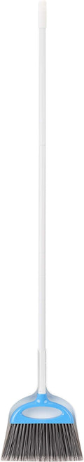 Amazon Basics Dustpan Broom Set with Easy Assembly and Long Handle, Blue and White
