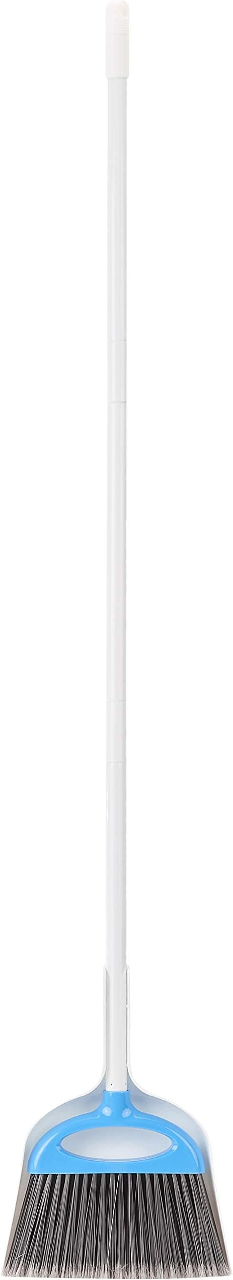 Amazon Basics Dustpan Broom Set with Easy Assembly and Long Handle, Blue and White